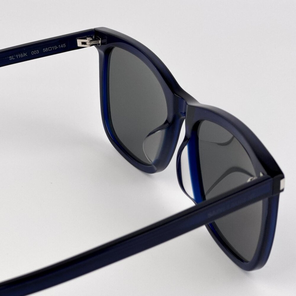 Saint Laurent SL116K Square Sunglasses – Blue Frame Silver Lenses | Model 003 - Picture 8 of 9